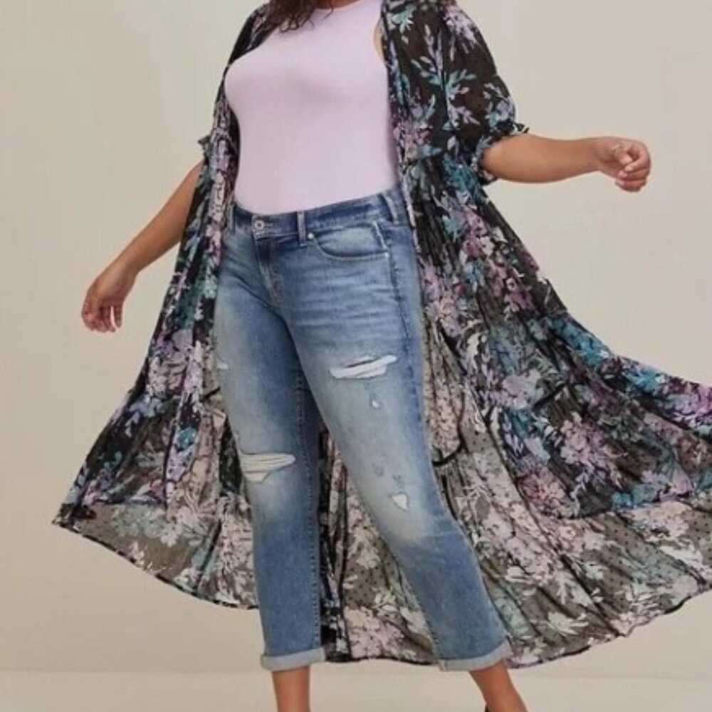 630-24 Torrid Maxi Swiss Dot Floral front tie Kimono Duster Size 2 (16/18) - Picture 5 of 12